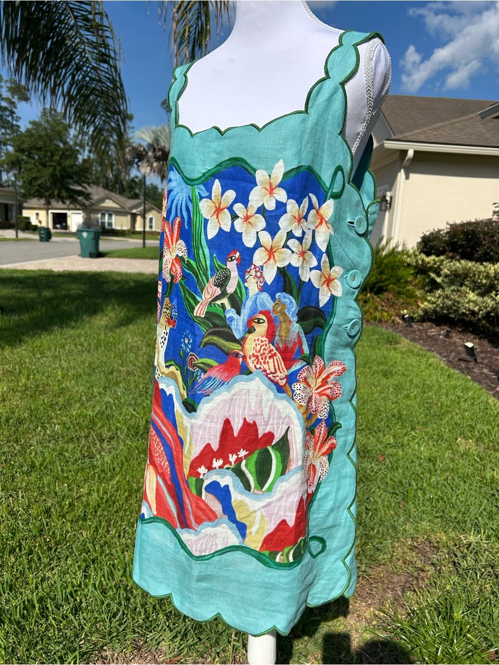NWT🌷FARM Rio Garden of Life Scarf Square Neck Sleeveless Scallop Hem Mini Dress - Picture 7 of 15
